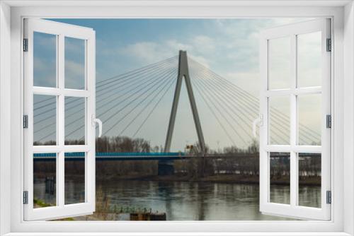 Fototapeta Naklejka Na Ścianę Okno 3D - View to the bridge across the river Rhine near to Neuwied - copy space