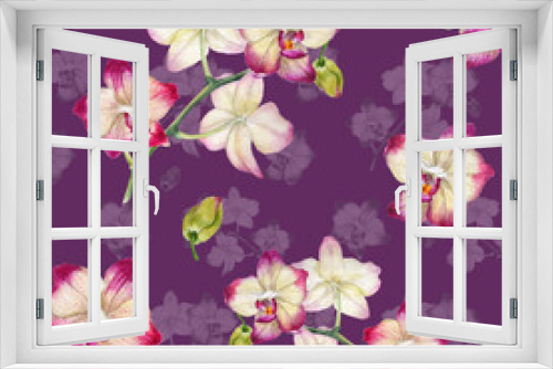 Fototapeta Naklejka Na Ścianę Okno 3D - Bright seamless floral background. Watercolot orchid flowers