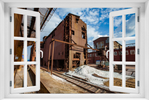 Fototapeta Naklejka Na Ścianę Okno 3D - Demolition of outdated Soviet sulfuric acid plant industrial building. Outside view.