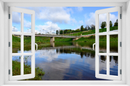 Fototapeta Naklejka Na Ścianę Okno 3D - View of the Volga River and Old Bridge, Rzhev, Tver region, Russian Federation, September 20, 2020