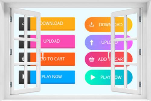 Set of trendy icons for website and ui application. Vector Gradient Buttons: Upload, Add To Cart, Download, Play Now.