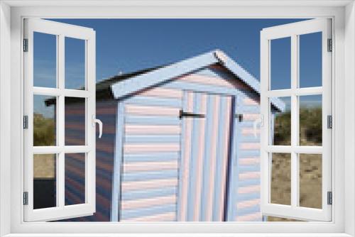 Fototapeta Naklejka Na Ścianę Okno 3D - Blue and Pink Beach Hut