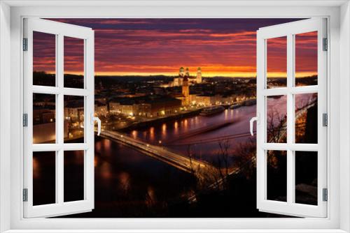 Fototapeta Naklejka Na Ścianę Okno 3D - Blick vom Ludwigssteig auf Passau zum Sonnenuntergang
