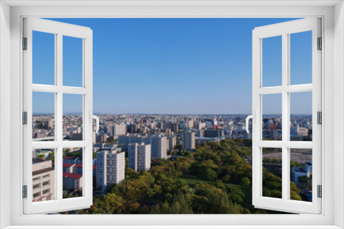 Fototapeta Naklejka Na Ścianę Okno 3D - ドローンで空撮した春の名古屋市の住宅街の風景