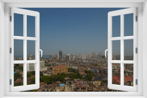 Fototapeta Naklejka Na Ścianę Okno 3D - Sky view of  Colaba Mumbai city during lockdown. Empty streets and roads while Mumbai was in lockdown under Covid 19 pandemic - 04 10 2021 