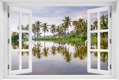 Fototapeta Naklejka Na Ścianę Okno 3D - Coconut tree reflection on backwater 