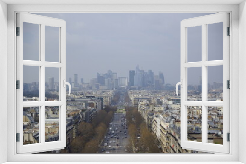 Fototapeta Naklejka Na Ścianę Okno 3D - Blick über Paris im Smog 2016 vom Triumphbogen 
