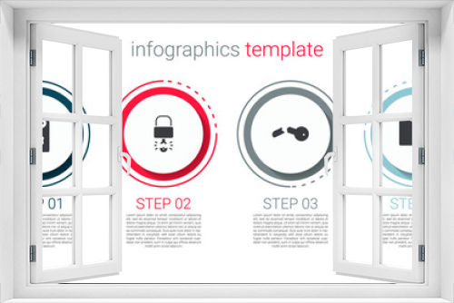 Set Door handle, Key broke inside of padlock, Broken key and Folder. Business infographic template. Vector