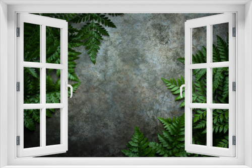 Fototapeta Naklejka Na Ścianę Okno 3D - Creative nature layout made of tropical leaves. Summer concept. Fern Palm and monstera leaf on wall. Nature beach background layout with free text space.