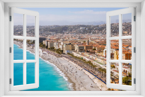 Fototapeta Naklejka Na Ścianę Okno 3D - emerald color sea mediterranean and a beach in Nice, south France Europe. blue interior idea.	