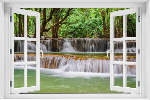 Fototapeta Naklejka Na Ścianę Okno 3D - Landscape of Huai mae khamin waterfall Srinakarin national park at Kanchanaburi thailand.Huai mae khamin waterfall Second floor 
