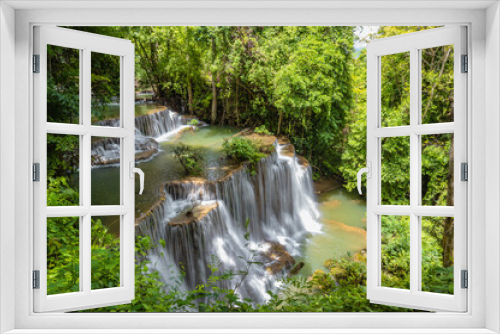 Fototapeta Naklejka Na Ścianę Okno 3D - Landscape of Huai mae khamin waterfall Srinakarin national park at Kanchanaburi thailand.Huai mae khamin waterfall fourth floor 