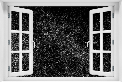 Fototapeta Naklejka Na Ścianę Okno 3D - White Grainy Texture On Black. Panoramic Background. Wide Horizontal Long Banner For Site. Dust Overlay. Light Coloured Noise Granules. Snow Vector Elements. Illustration, EPS 10.