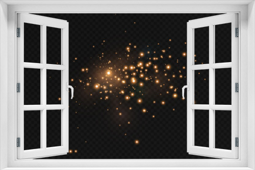 Fototapeta Naklejka Na Ścianę Okno 3D - Sparkling magical dust. On a textural black and white background. Celebration abstract background made of golden glittering dust particles. Magical effect. Golden stars. Festive vector illustration.