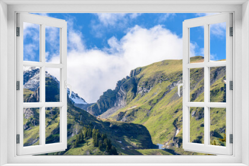 Fototapeta Naklejka Na Ścianę Okno 3D - The Swiss Alps at Murren, Switzerland. Jungfrau Region. The valley of Lauterbrunnen from Interlaken.