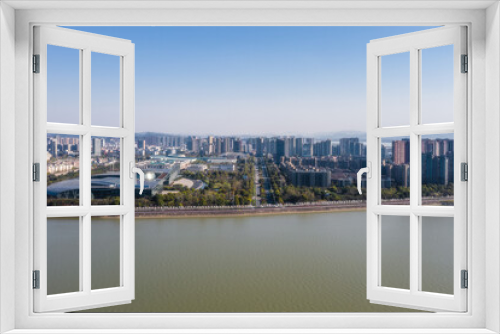 Fototapeta Naklejka Na Ścianę Okno 3D - Aerial view of Qiantang River Bridge and modern city skyline in Hangzhou, China