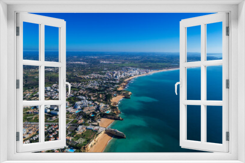 Fototapeta Naklejka Na Ścianę Okno 3D - Aerial view of the scenic Algarve coastline, with beaches and resorts; Concept for summer vacations in Portugal