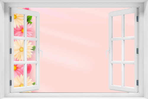 Fototapeta Naklejka Na Ścianę Okno 3D - Delicate Spring Flowers Light Background. Heart Shape. Minimalistic Composition Template for poster, holiday cards. Vector