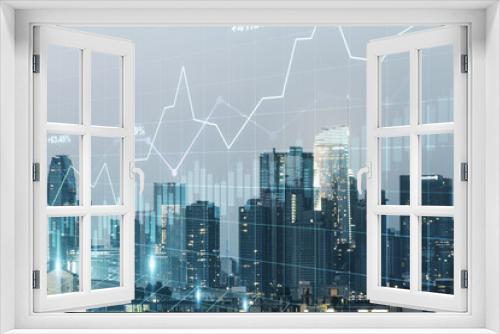 Fototapeta Naklejka Na Ścianę Okno 3D - Multi exposure of virtual abstract financial graph interface on Los Angeles cityscape background, financial and trading concept