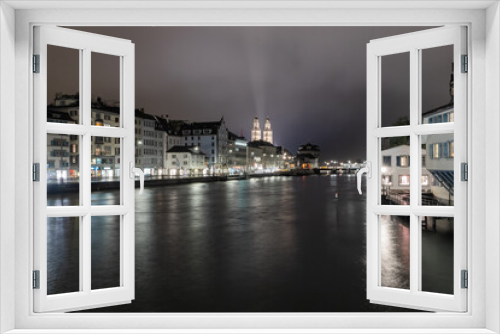 Fototapeta Naklejka Na Ścianę Okno 3D - Night view of the Limmat river in Zurich, Switzerland