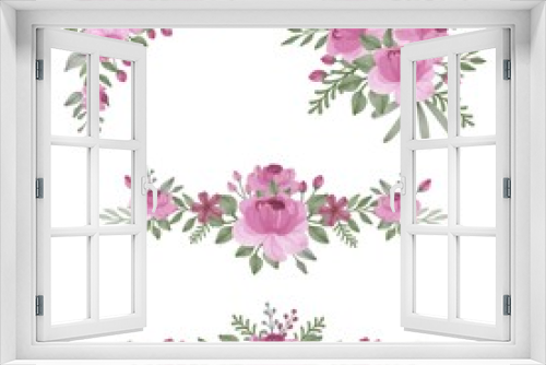 Fototapeta Naklejka Na Ścianę Okno 3D - set watercolor floral frame of rose pink, pink watercolor flower for greeting and wedding invitation card, set pink rose  watercolor bouquet	