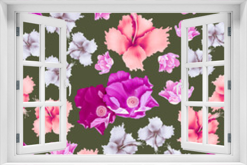 Fototapeta Naklejka Na Ścianę Okno 3D - Seamless summer pattern with Flowers. Floral background stylish floral. legant flowers and leaves Roses Orchids Camomile