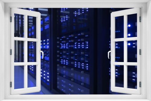 Fototapeta Naklejka Na Ścianę Okno 3D - Data Center Computer Racks In Network Security Server Room Cryptocurrency Mining