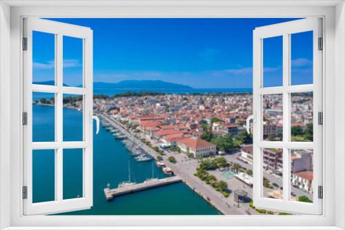 Fototapeta Naklejka Na Ścianę Okno 3D - Aerial view over the seaside Preveza city port in Epirus, Greece