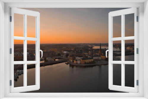 Fototapeta Naklejka Na Ścianę Okno 3D - Stockholm, SWEDEN - June 21, 2019.Aerial view over Stockholm skyline in sunrise. High quality photo