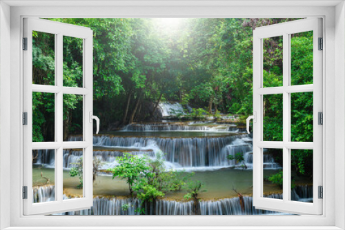 Fototapeta Naklejka Na Ścianę Okno 3D - Panoramic beautiful deep forest waterfall in Thailand