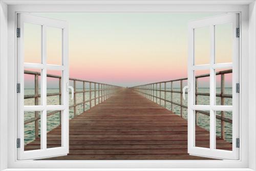Fototapeta Naklejka Na Ścianę Okno 3D - wooden bridge over the sea, summer sunset 