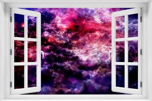 Fototapeta Naklejka Na Ścianę Okno 3D - Soft Purple Clouds and Slow Rising Magic Particle Spheres - Abstract Background Texture