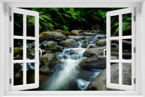 Fototapeta Naklejka Na Ścianę Okno 3D - Creek flowing through rocks in temperate rainforest