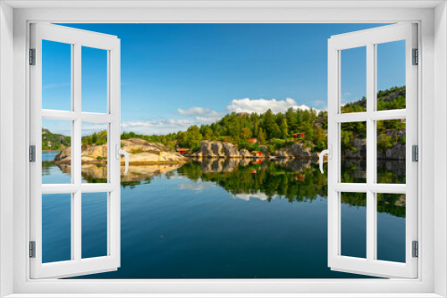 Fototapeta Naklejka Na Ścianę Okno 3D - Norway, fjord sea green landscape with reflection, Lysefjord