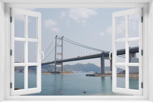 Fototapeta Naklejka Na Ścianę Okno 3D - Tsing Ma Suspension bridge in Hong Kong city