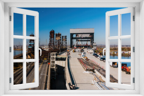 Fototapeta Naklejka Na Ścianę Okno 3D - Aerial of New Wittpenn Bridge for NJ Route 7 Under Construction - Hackensack River - New Jersey