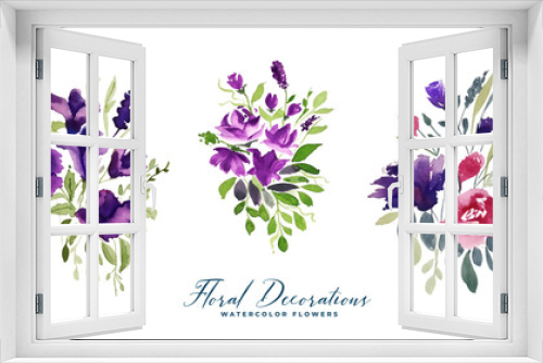 Fototapeta Naklejka Na Ścianę Okno 3D - watercolor bouquet flowers decoration set