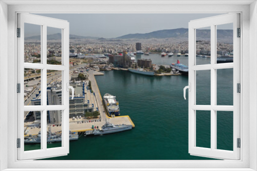 Fototapeta Naklejka Na Ścianę Okno 3D - Aerial drone photo of popular port of Piraeus, Attica, Greece