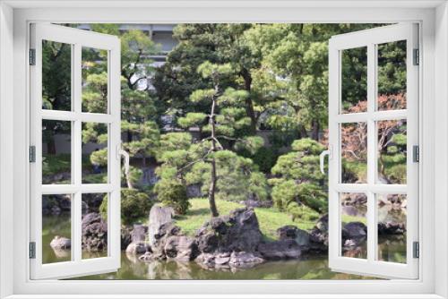 Fototapeta Naklejka Na Ścianę Okno 3D - 日本庭園と池
