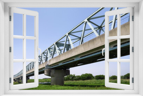 Fototapeta Naklejka Na Ścianę Okno 3D - 初夏の江戸川に架かるつくばエクスプレスの鉄橋