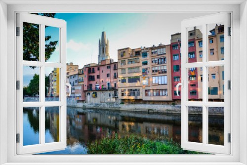Fototapeta Naklejka Na Ścianę Okno 3D - Colourful Row Buildings in Girona Spain Streetscape