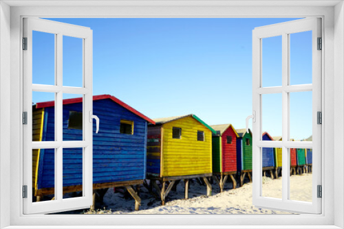 Fototapeta Naklejka Na Ścianę Okno 3D - Bright beach changing rooms at Muizenberg, Cape Town