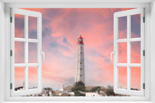 Fototapeta Naklejka Na Ścianę Okno 3D - Beautiful lighthouse overlooking the ocean at sunset. Armona Island , Portugal