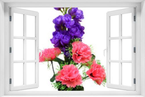 Fototapeta Naklejka Na Ścianę Okno 3D - Beautiful bouquet of roses. saffron. artificial flowers. for table decoration, holiday. on an isolated white background. Valentine's Day. new Year. Christmas. birthday. advertise the store. 