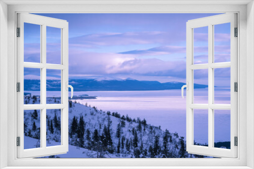 Fototapeta Naklejka Na Ścianę Okno 3D - Cloudy weather conditions in the Arctic region, natural scenery along the Arctic Ocean. Winter nature background picture.