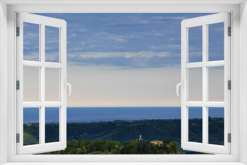 Fototapeta Naklejka Na Ścianę Okno 3D - Mare Adriatico visto dall’alto delle colline al tramonto