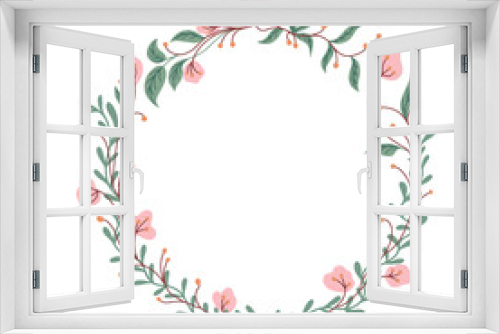 Fototapeta Naklejka Na Ścianę Okno 3D - Vector pink flower garland isolated on white background with empty space in the middle for text