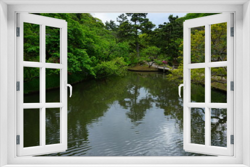 Fototapeta Naklejka Na Ścianę Okno 3D - Pond and pine tree at Japanese garden - 日本庭園 池 松の木	
