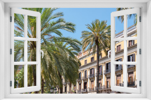 Fototapeta Naklejka Na Ścianę Okno 3D - Palm Trees In Barcelona City, Spain