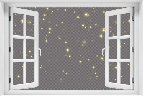 Fototapeta Naklejka Na Ścianę Okno 3D - Christmas gold confetti stars are falling, Shining stars fly across the night sky amidst the reflection of the light points of space. holidays vector background. magic shine.